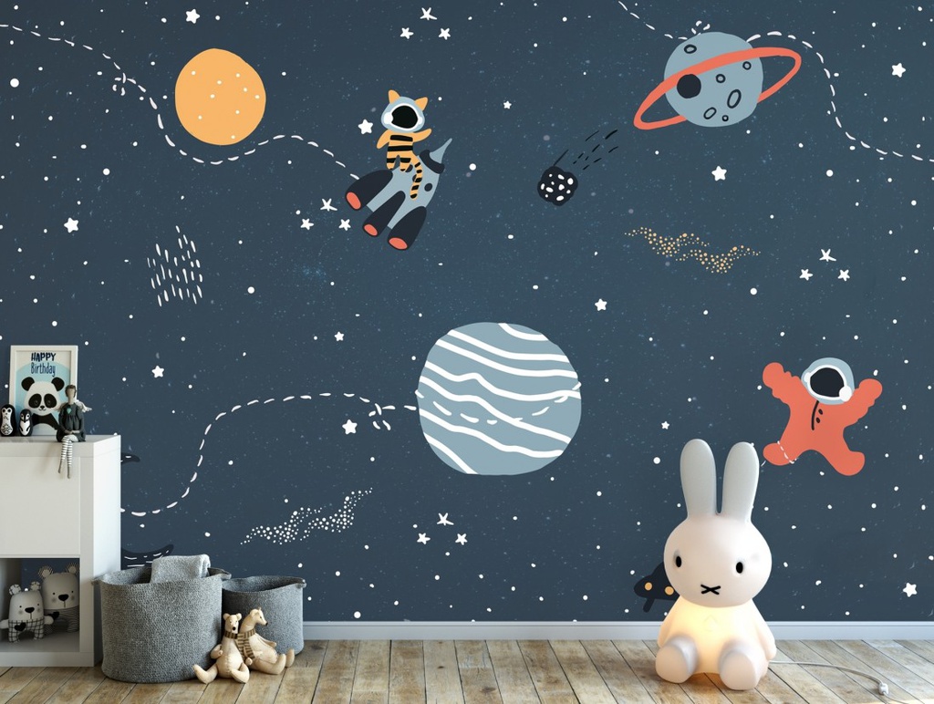 Papel Tapiz Espacio con Planetas coloridos y Estrellas
