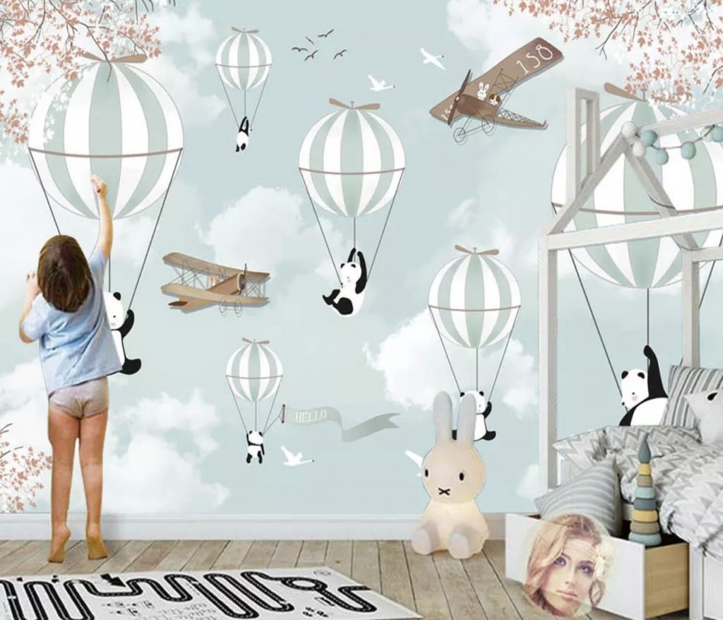 Papel Tapiz Globos y Pandas