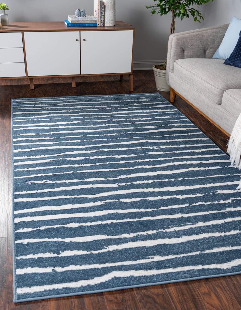 Alfombra Striped Carved Blue