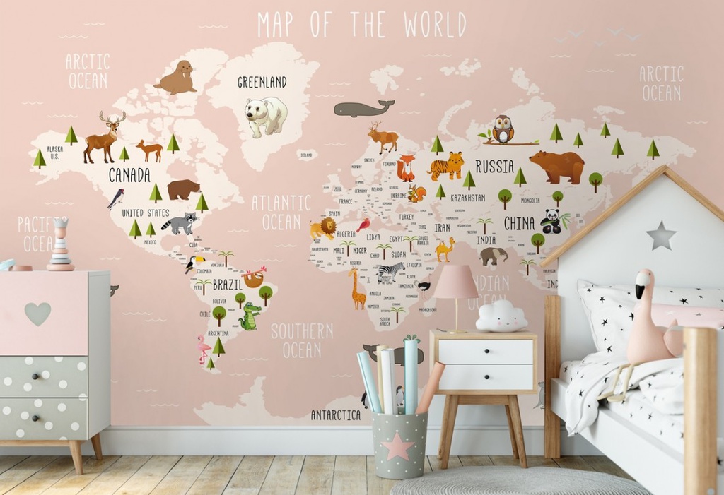 Papel Tapiz  - Mapa del Mundo con Animales