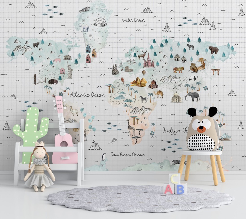 Papel Tapiz  - Mapa de niños con Animalitos