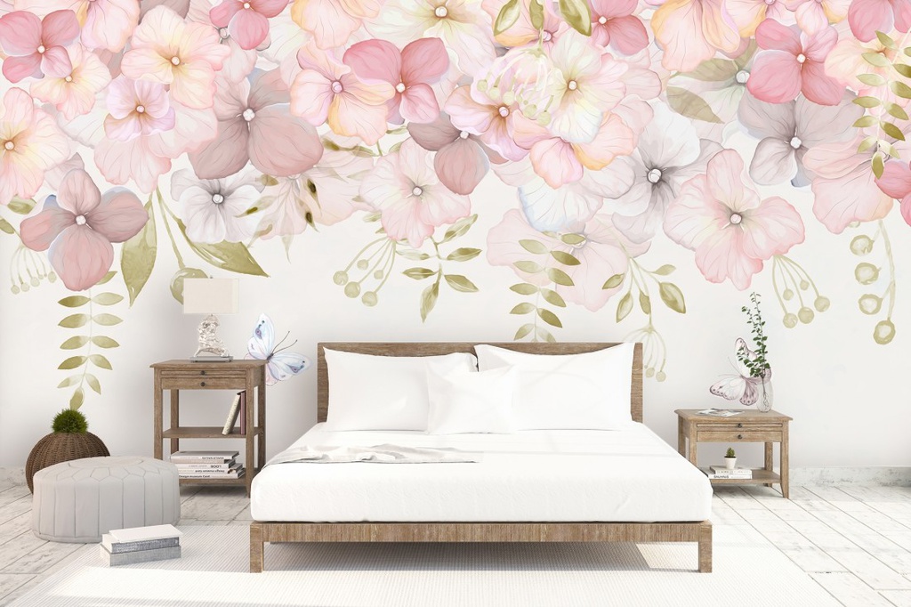 Papel Tapiz - Arte Floral Hortensias Rosa