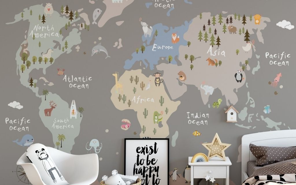 Papel Tapiz  - Mapa Animales Cartoon y Bosques (M2)