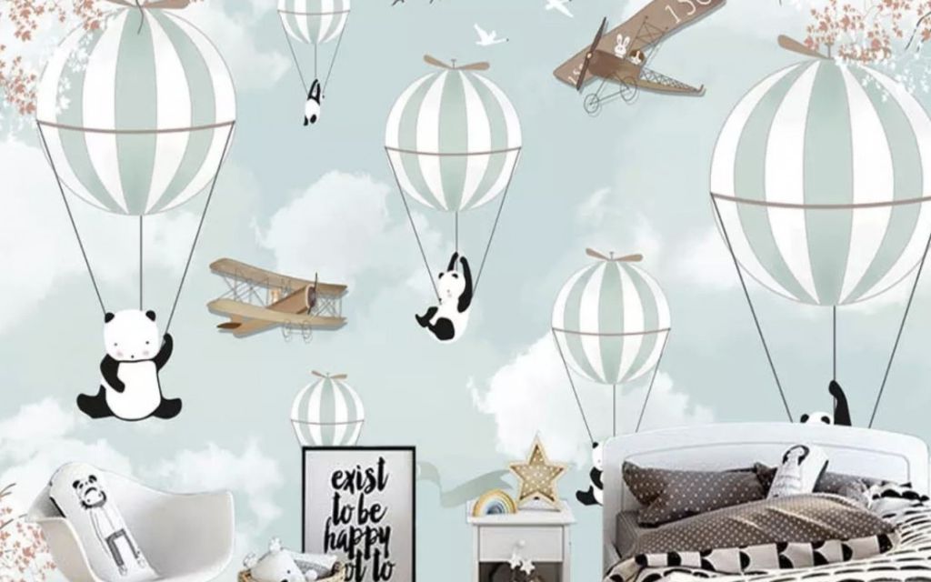 Papel Tapiz Globos y Pandas (M2)